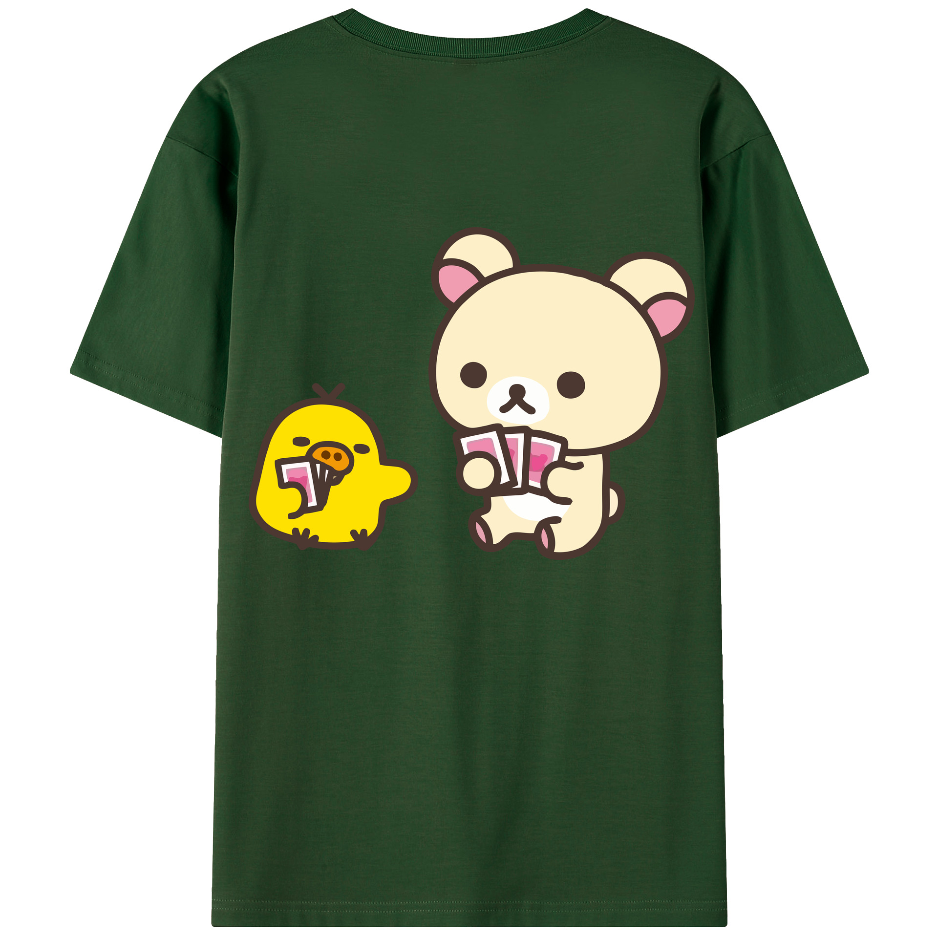 （画像用） リラックマ リラックマ キイロイトリ Rilakkuma Korilakkuma Kiiroitori 綿100％半袖Tシャツ（背面プリント）